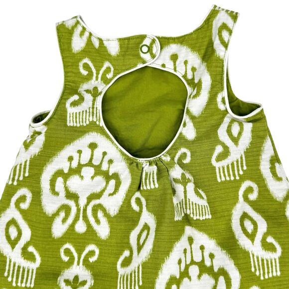 Gymboree 6-12 Month Chartreuse Green & White Ikat Print Cotton Jumper Dress - Picture 4 of 5